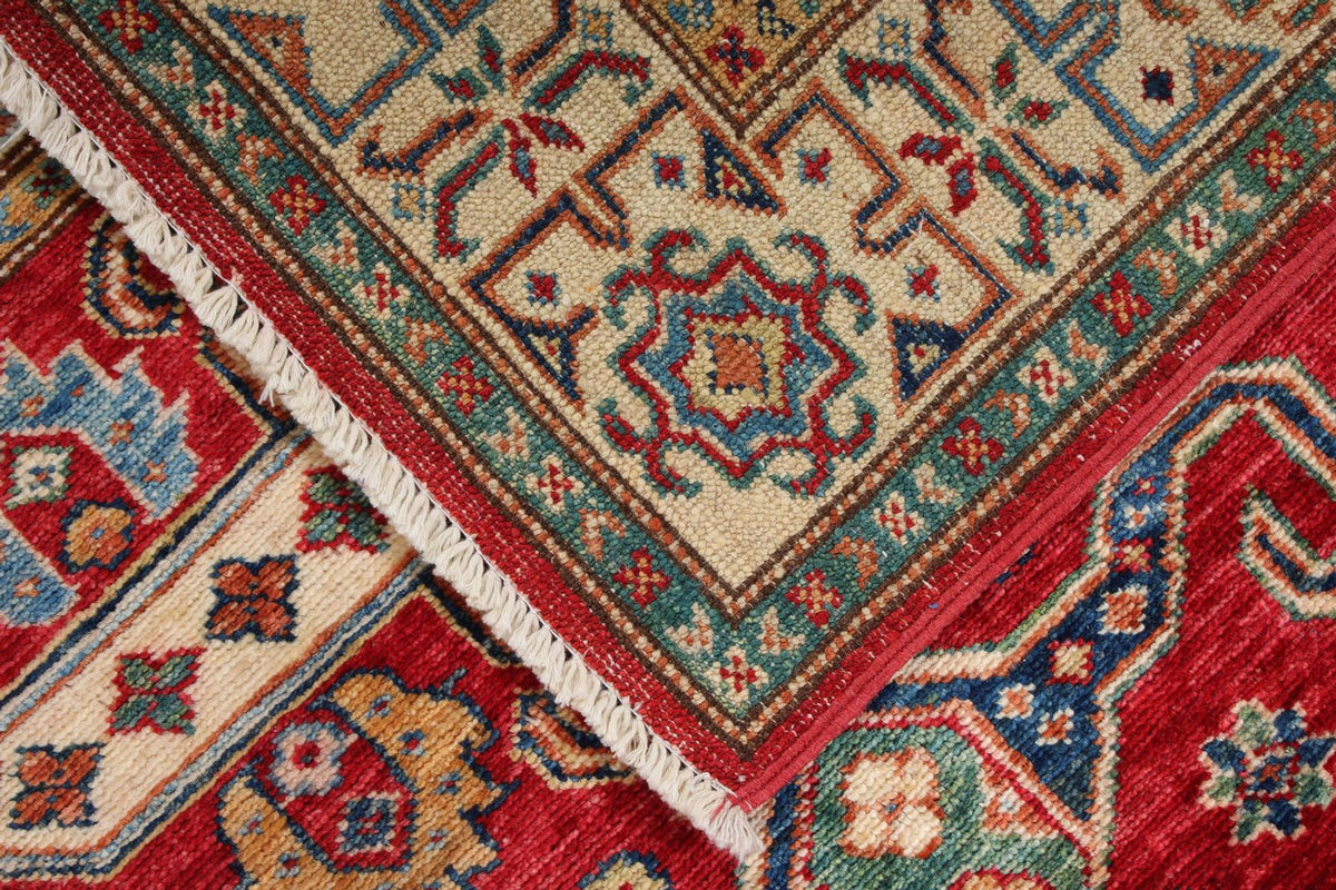 3x5 Red and Ivory Kazak Tribal Rug