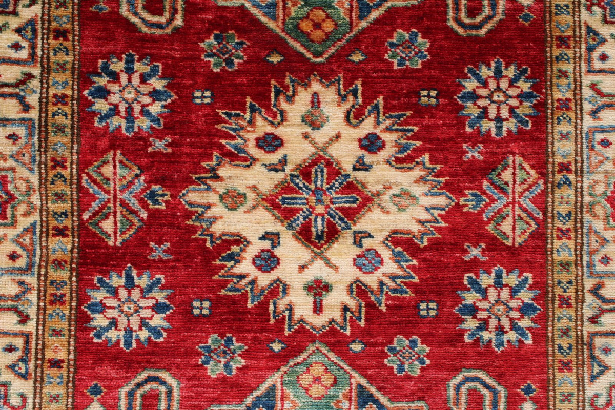 3x5 Red and Ivory Kazak Tribal Rug