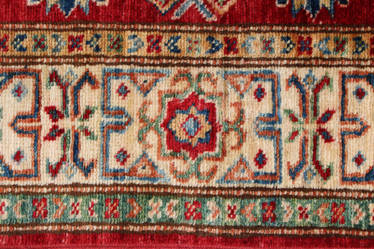 3x5 Red and Ivory Kazak Tribal Rug