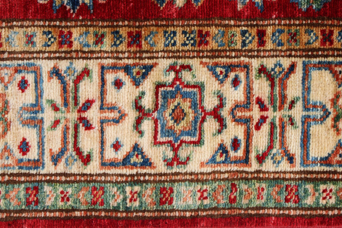3x5 Red and Ivory Kazak Tribal Rug