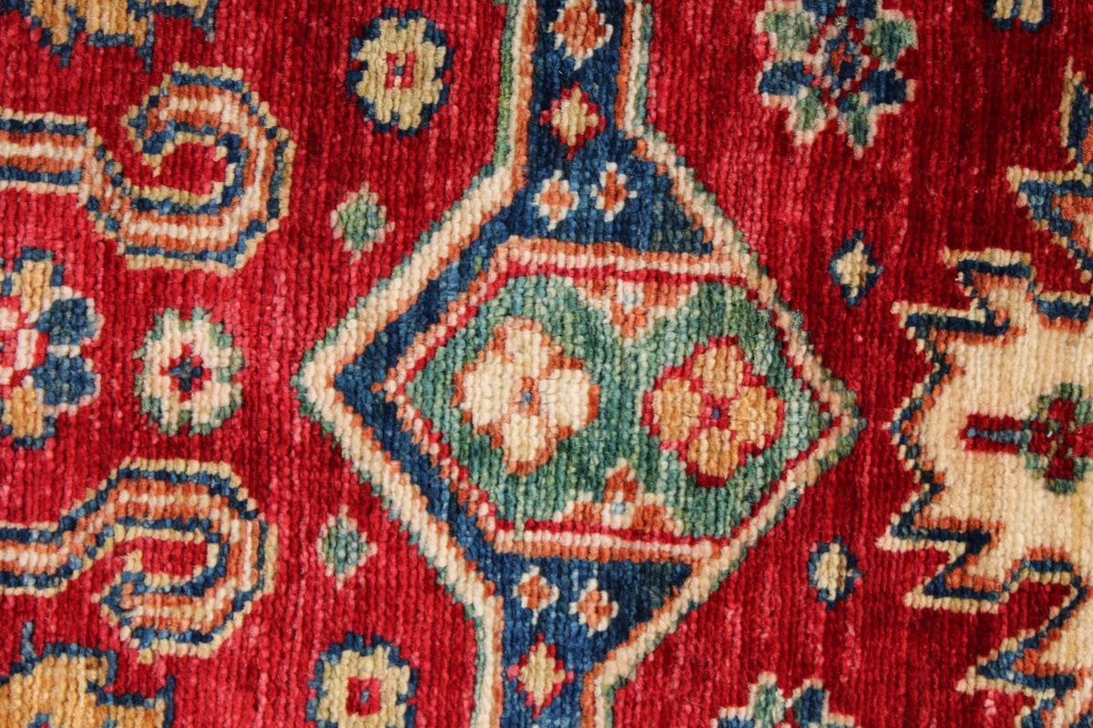 3x5 Red and Ivory Kazak Tribal Rug