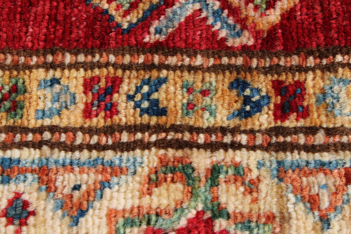 3x5 Red and Ivory Kazak Tribal Rug