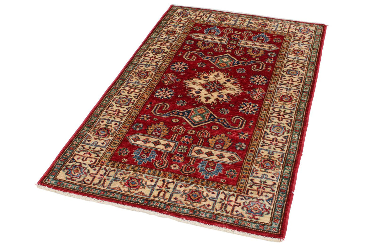 3x5 Red and Ivory Kazak Tribal Rug