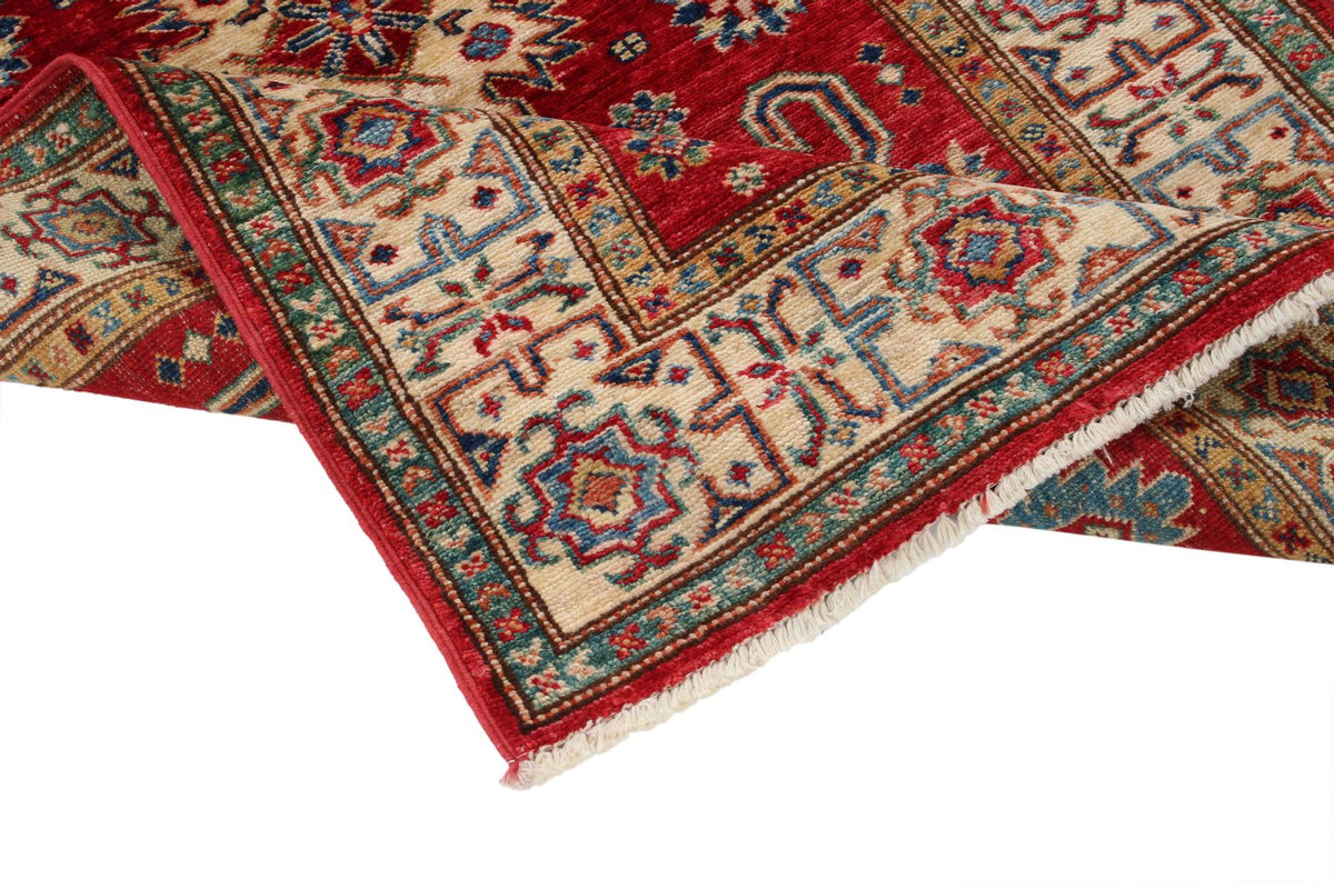 3x5 Red and Ivory Kazak Tribal Rug