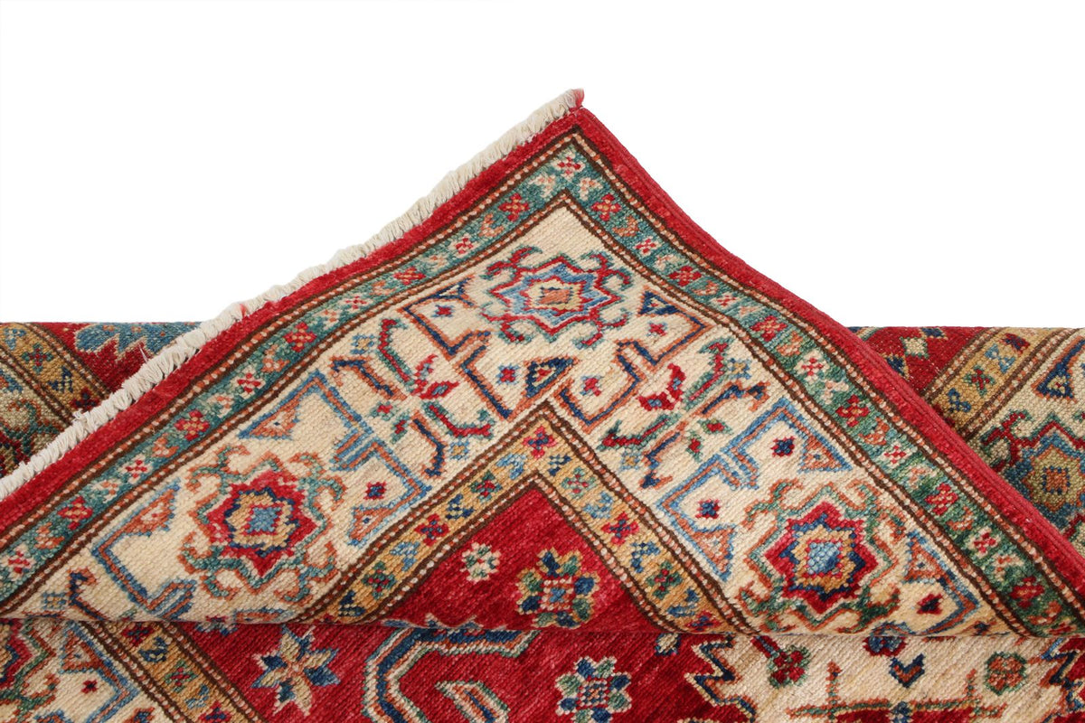 3x5 Red and Ivory Kazak Tribal Rug