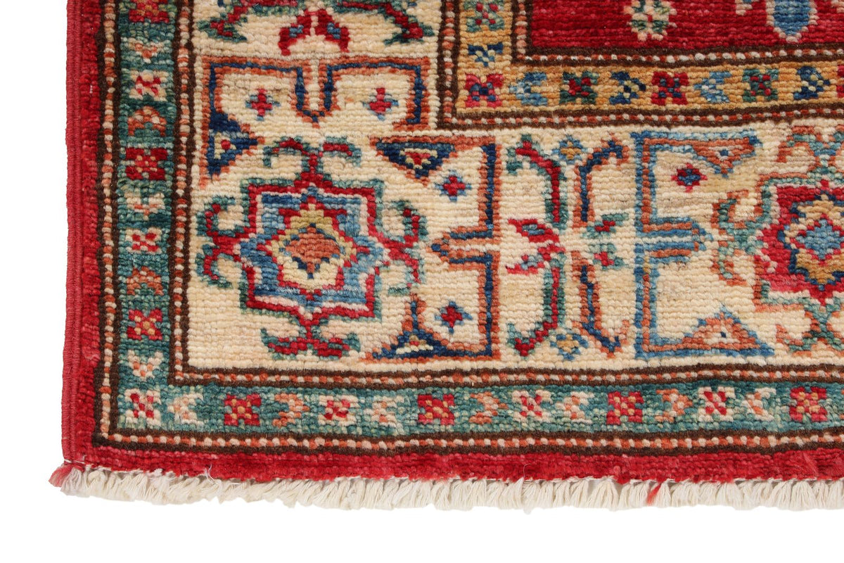 3x5 Red and Ivory Kazak Tribal Rug