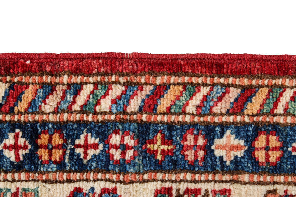 3x5 Red and Ivory Kazak Tribal Rug