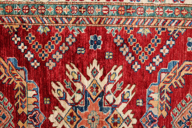 3x5 Red and Ivory Kazak Tribal Rug