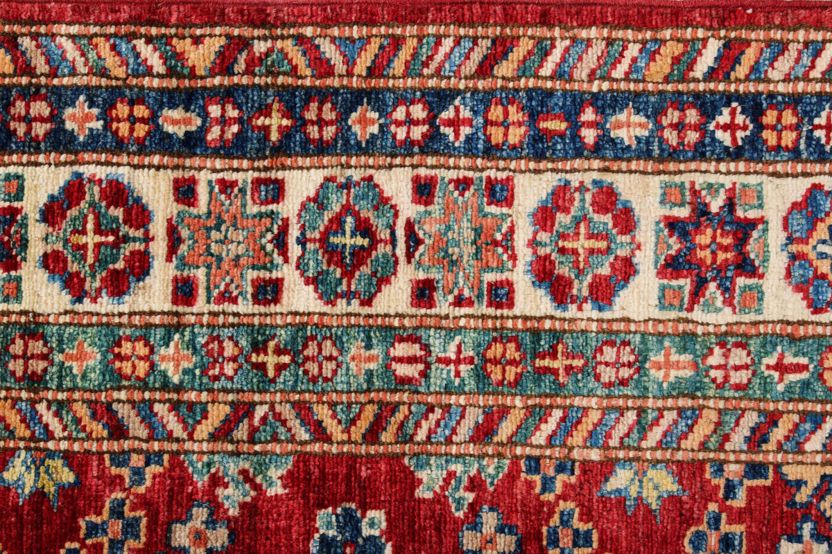 3x5 Red and Ivory Kazak Tribal Rug