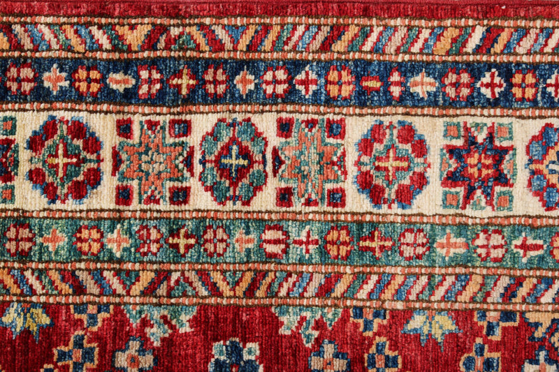 3x5 Red and Ivory Kazak Tribal Rug