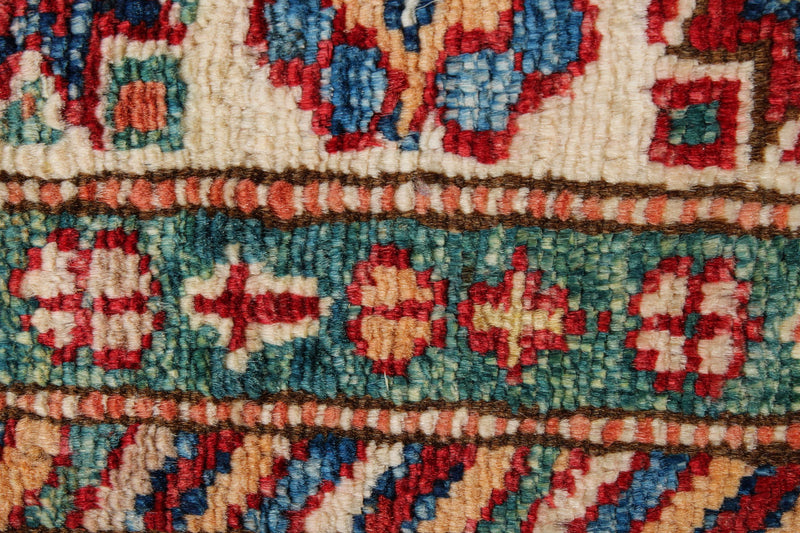 3x5 Red and Ivory Kazak Tribal Rug