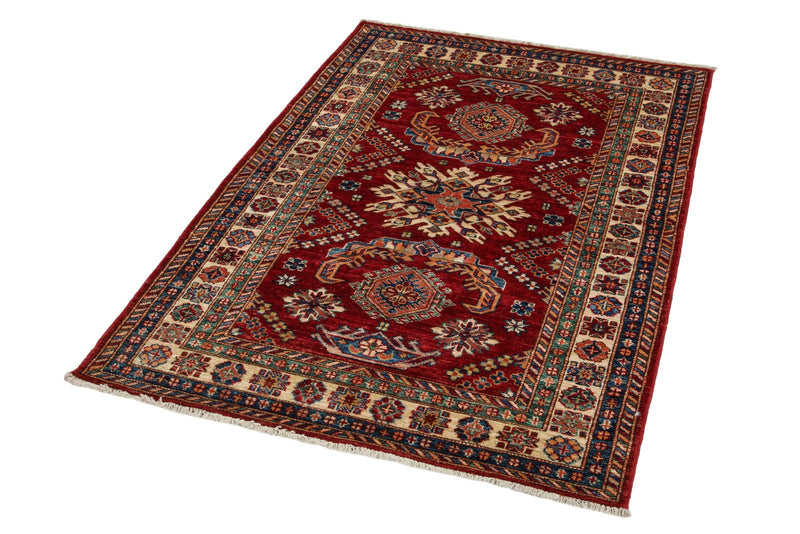 3x5 Red and Ivory Kazak Tribal Rug