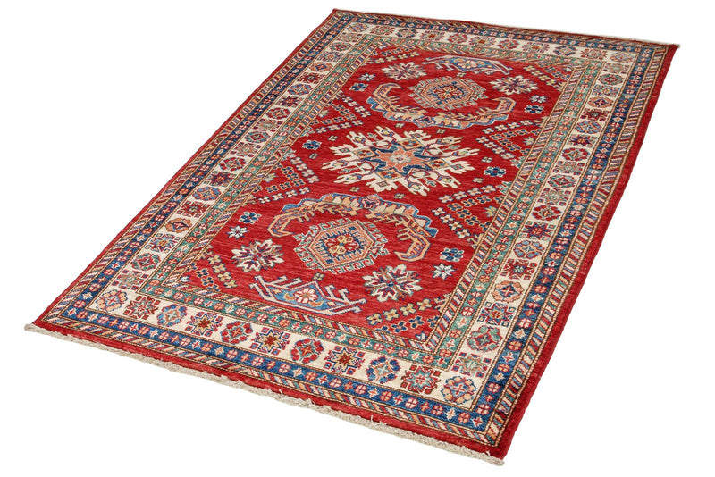 3x5 Red and Ivory Kazak Tribal Rug