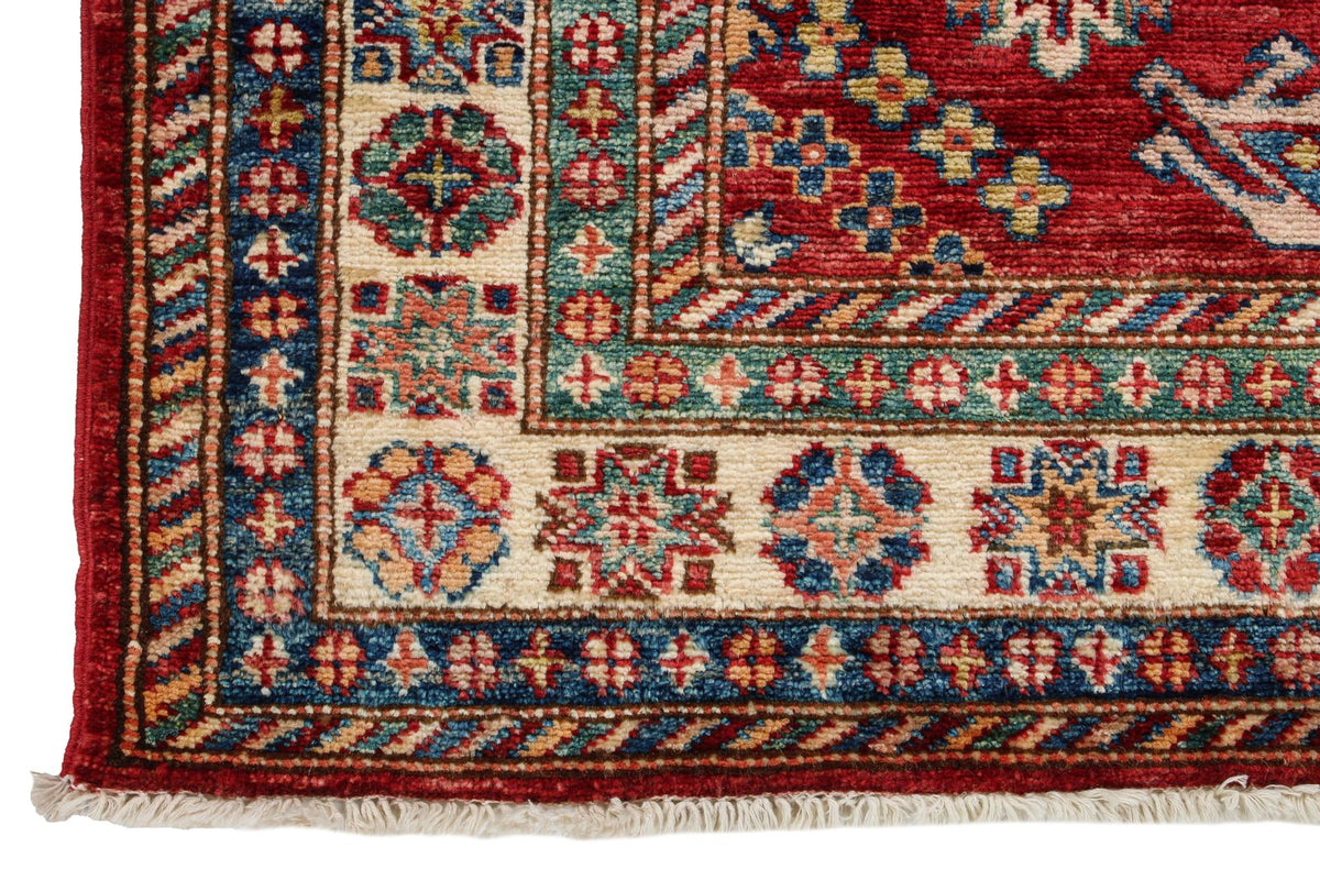 3x5 Red and Ivory Kazak Tribal Rug