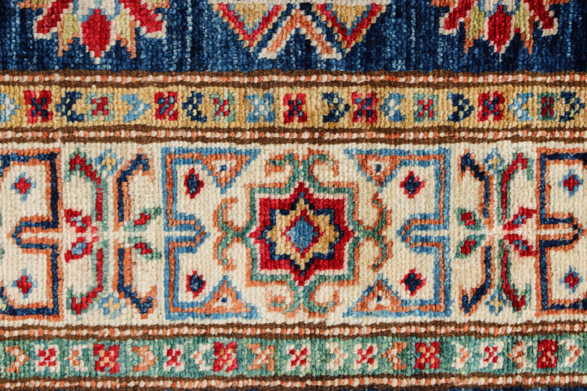 3x5 Navy and Ivory Kazak Tribal Rug