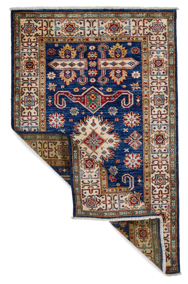 3x5 Navy and Ivory Kazak Tribal Rug