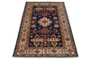 3x5 Navy and Ivory Kazak Tribal Rug