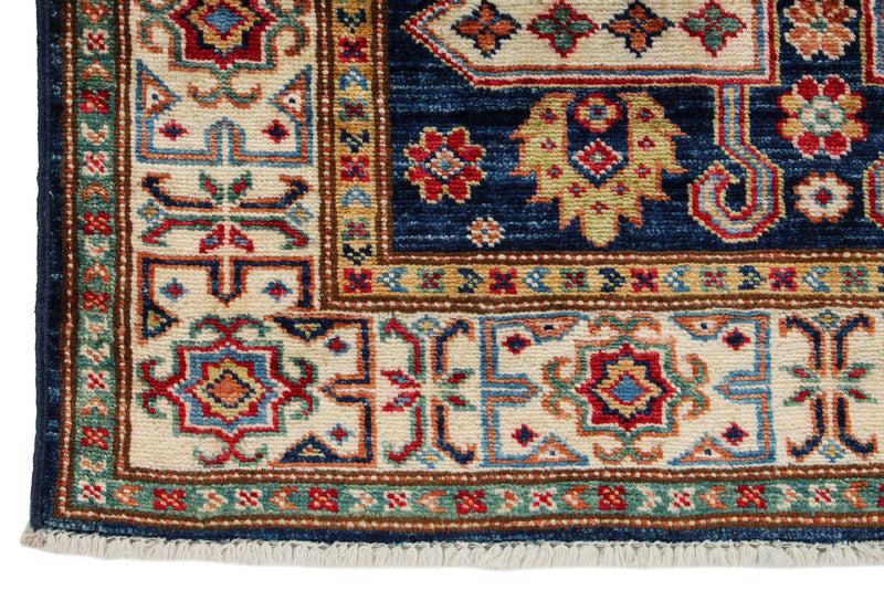 3x5 Navy and Ivory Kazak Tribal Rug