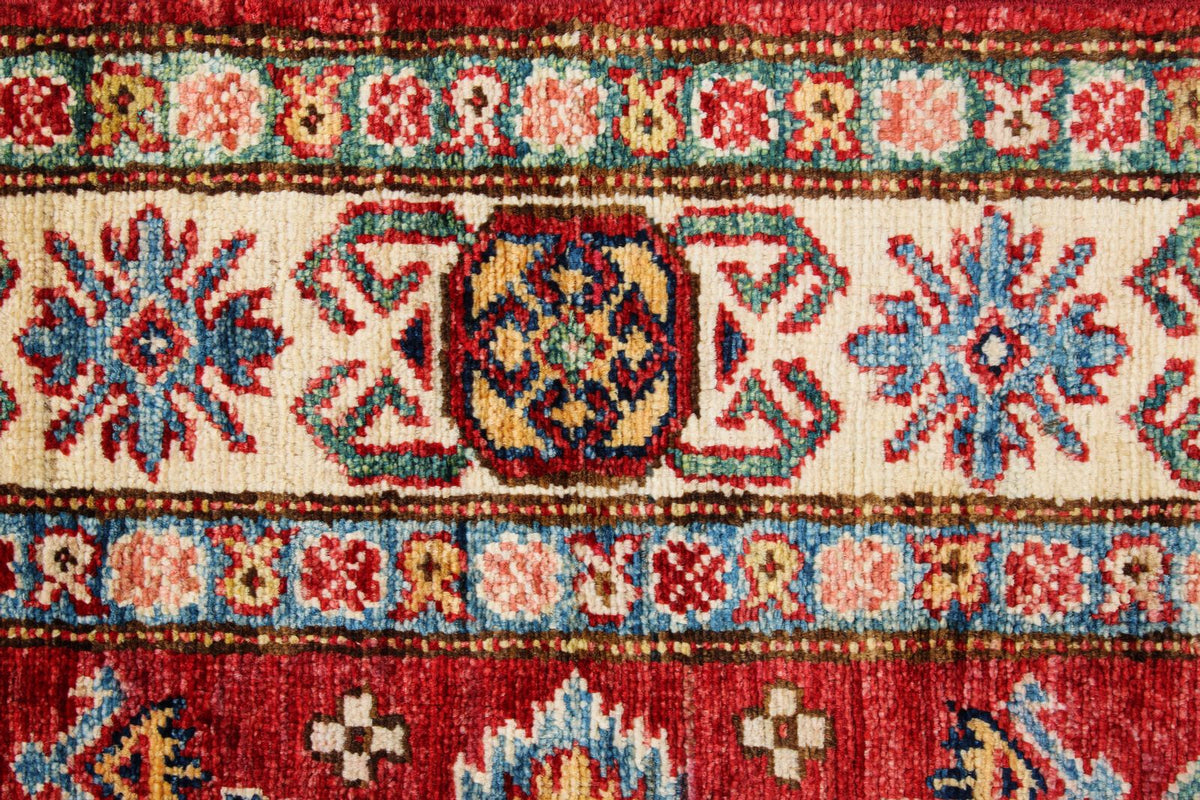 3x5 Red and Ivory Kazak Tribal Rug