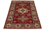 3x5 Red and Ivory Kazak Tribal Rug