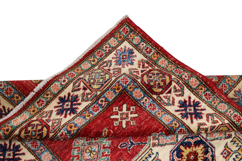 3x5 Red and Ivory Kazak Tribal Rug