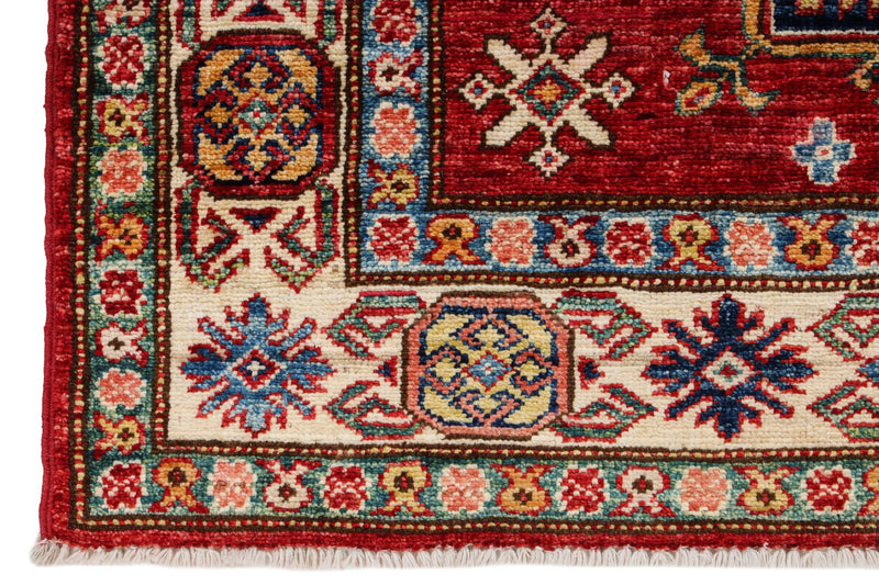 3x5 Red and Ivory Kazak Tribal Rug