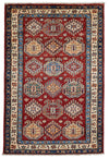 3x5 Red and Ivory Kazak Tribal Rug