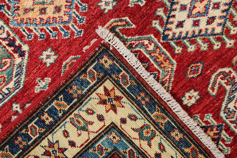 3x5 Red and Ivory Kazak Tribal Rug