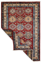 3x5 Red and Ivory Kazak Tribal Rug