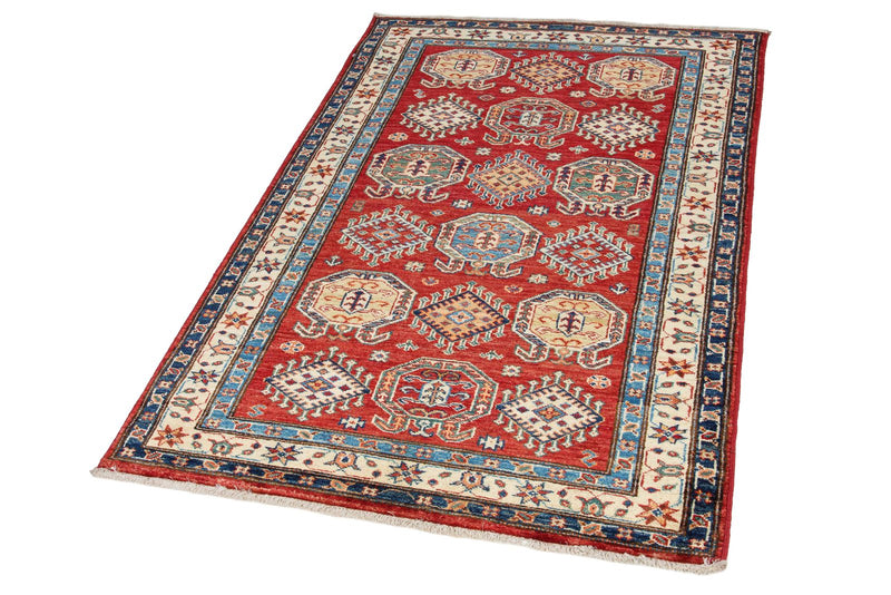 3x5 Red and Ivory Kazak Tribal Rug