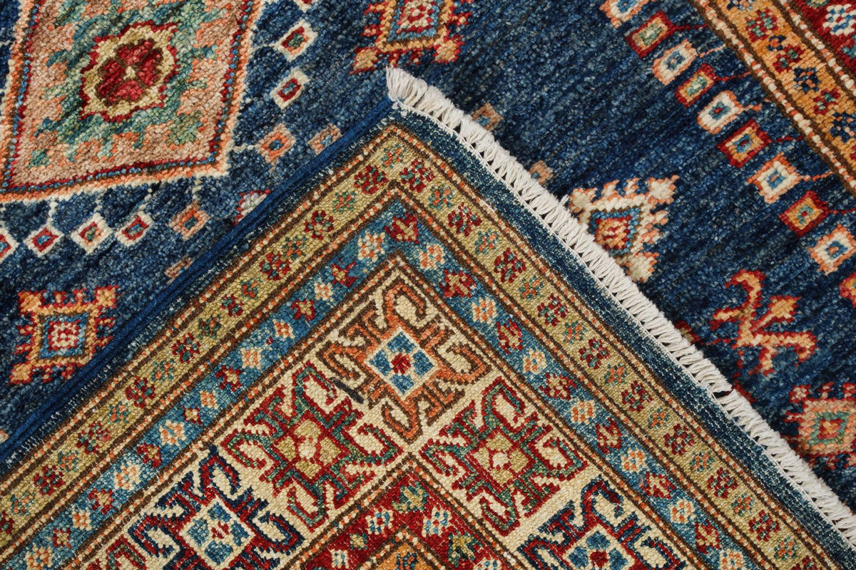 3x5 Navy and Ivory Kazak Tribal Rug