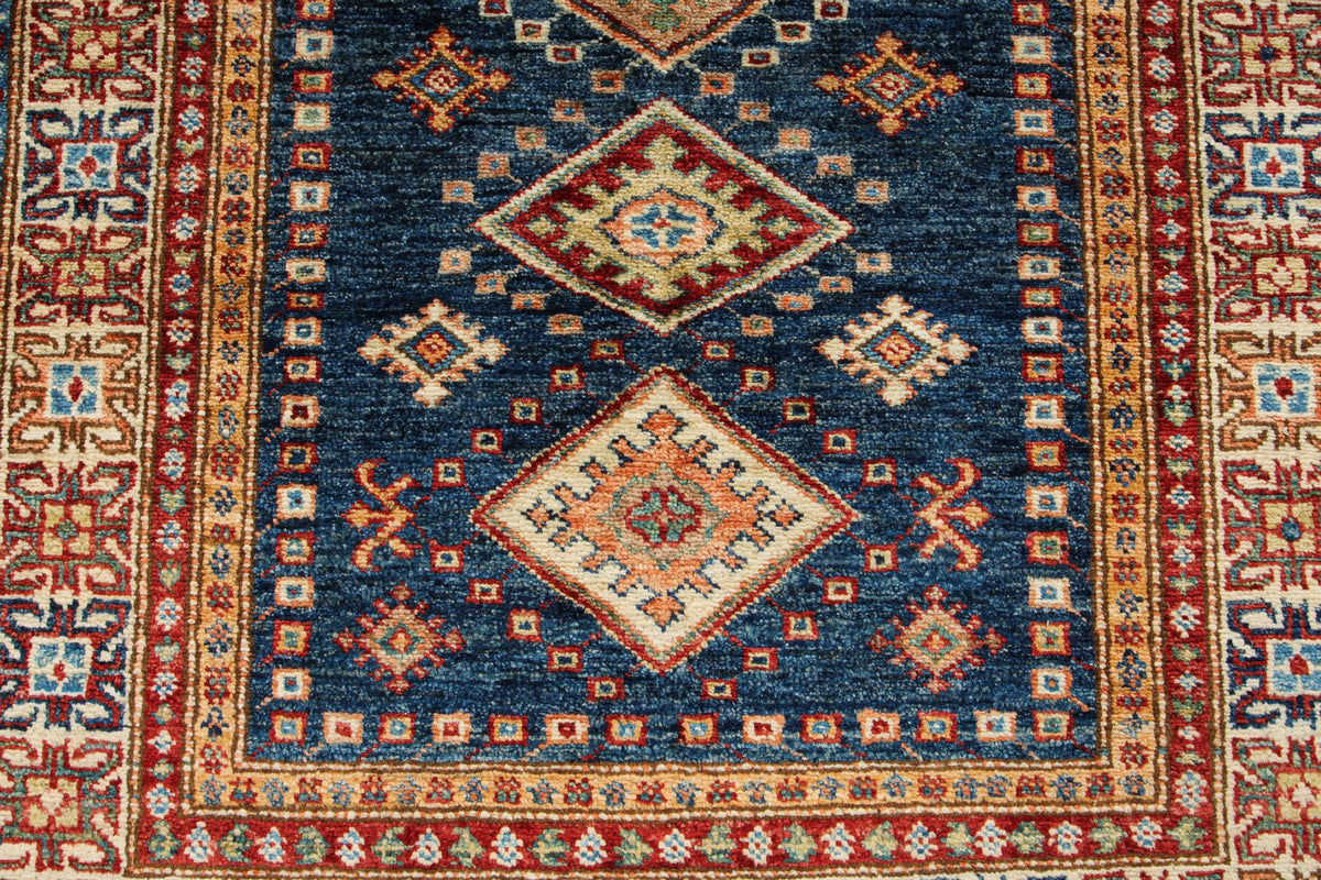 3x5 Navy and Ivory Kazak Tribal Rug