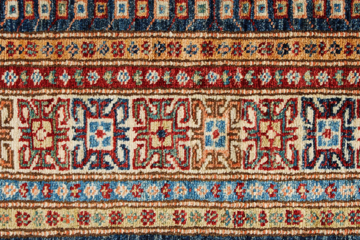 3x5 Navy and Ivory Kazak Tribal Rug