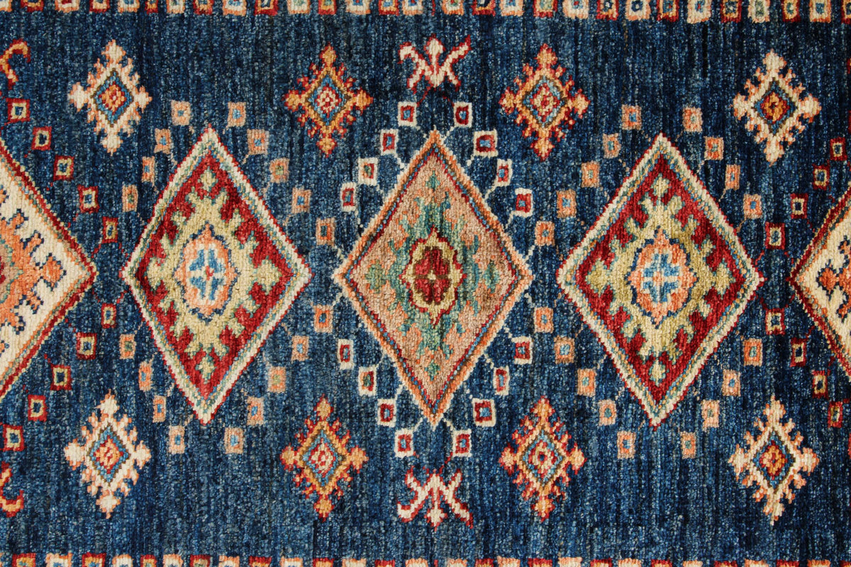3x5 Navy and Ivory Kazak Tribal Rug