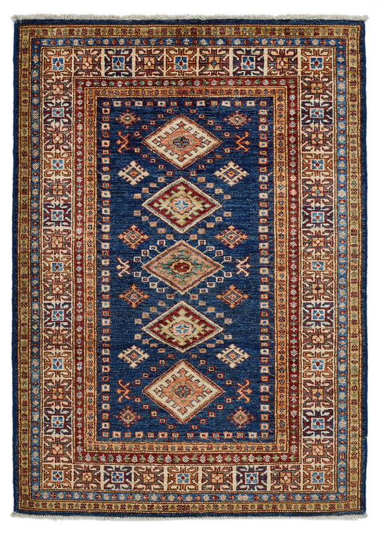 3x5 Navy and Ivory Kazak Tribal Rug