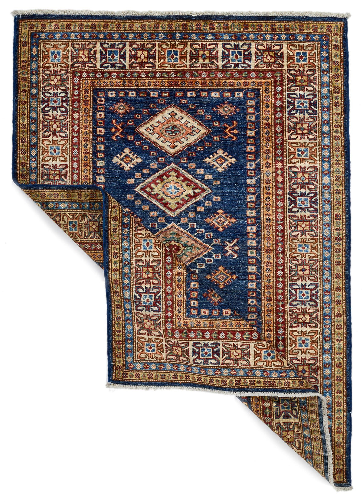 3x5 Navy and Ivory Kazak Tribal Rug