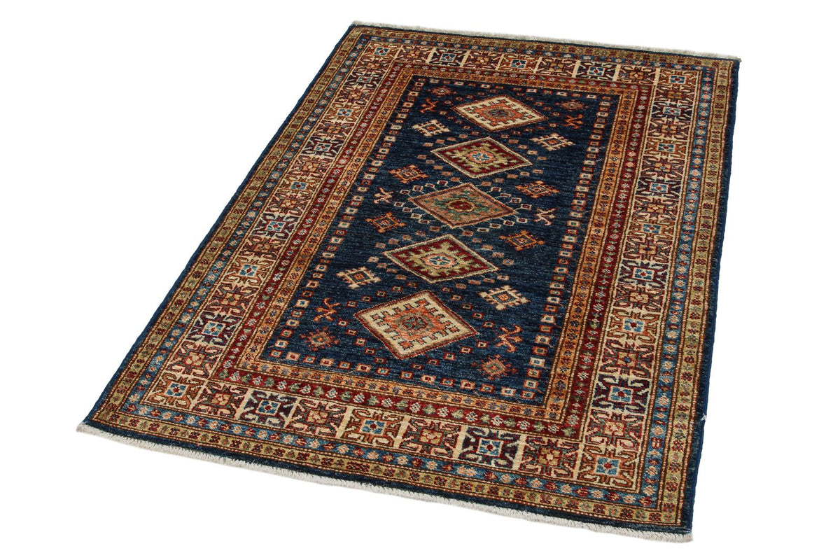 3x5 Navy and Ivory Kazak Tribal Rug