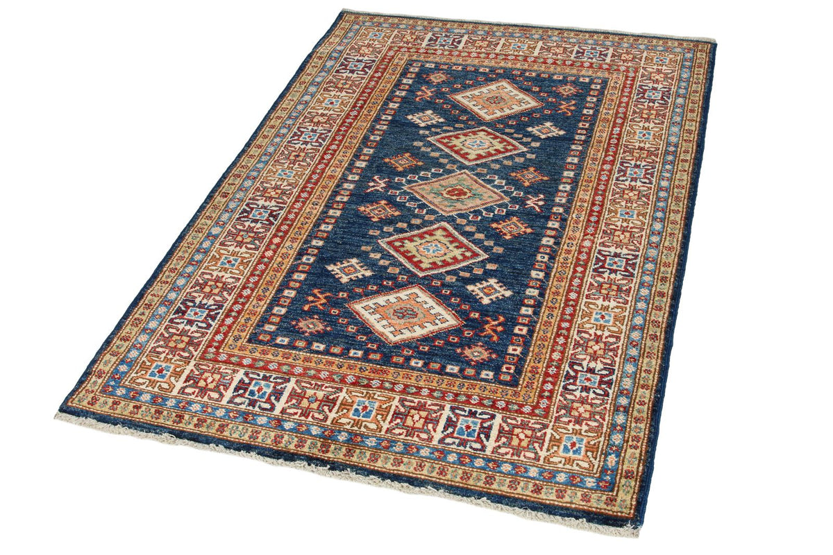 3x5 Navy and Ivory Kazak Tribal Rug