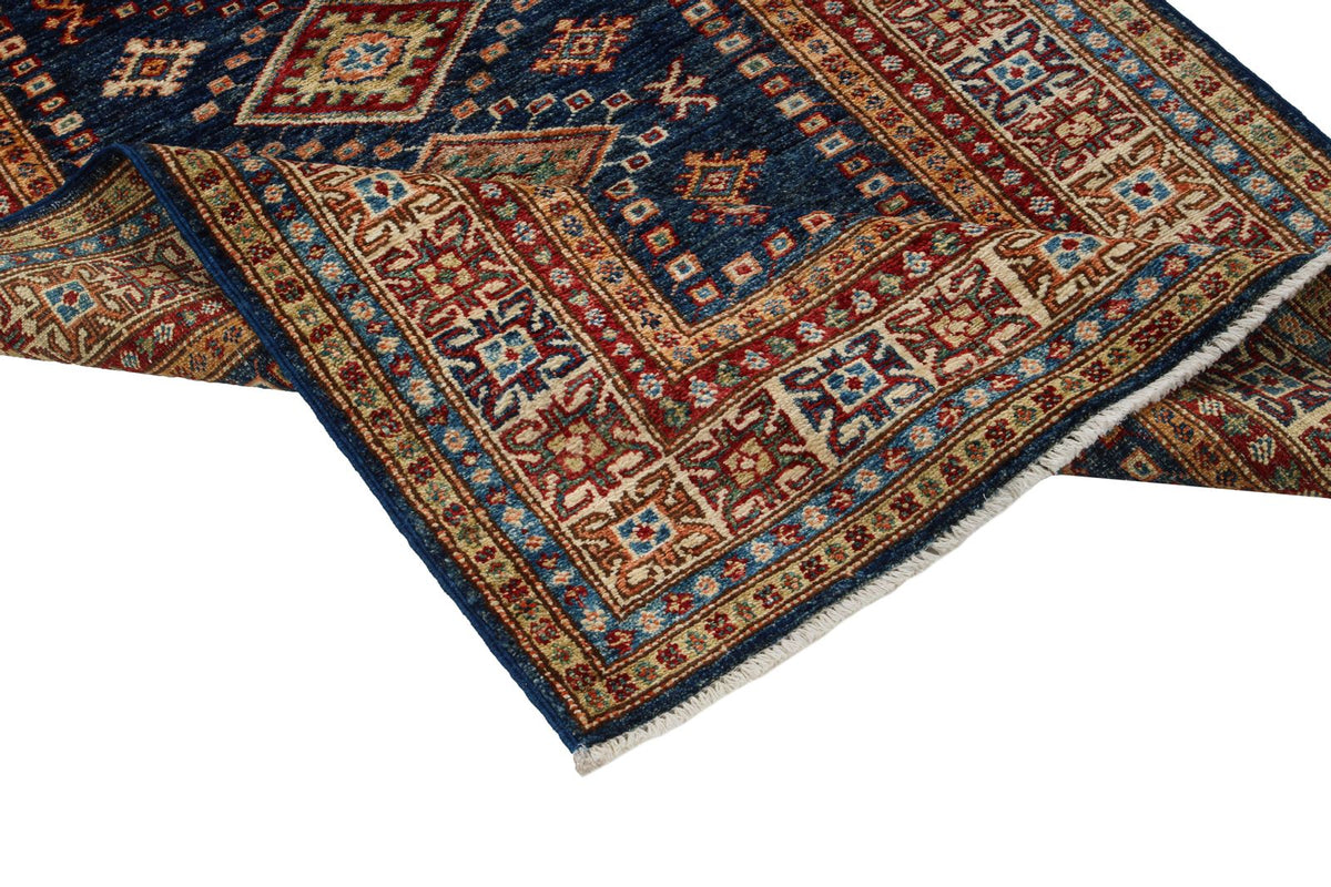 3x5 Navy and Ivory Kazak Tribal Rug