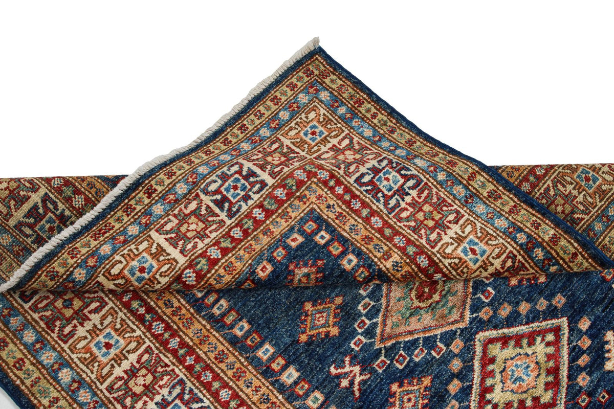 3x5 Navy and Ivory Kazak Tribal Rug