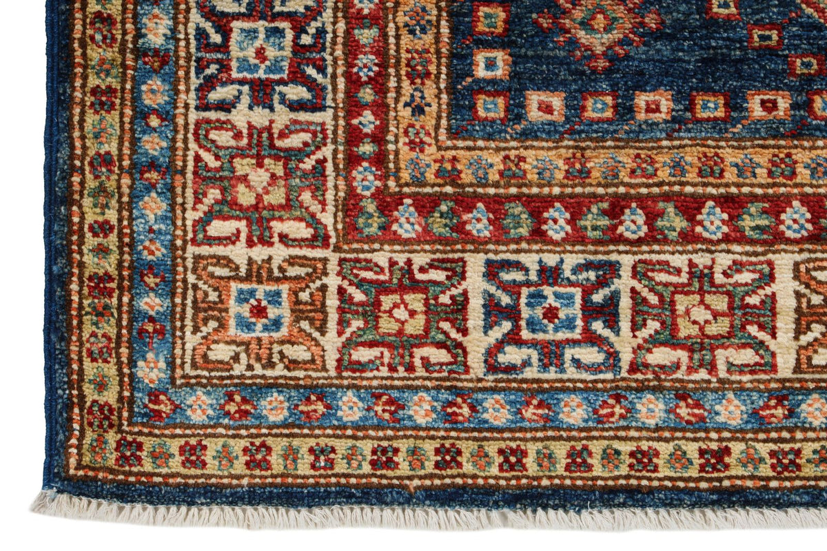 3x5 Navy and Ivory Kazak Tribal Rug