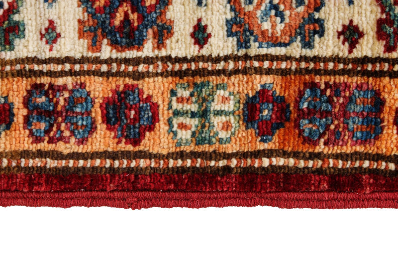 3x5 Red and Ivory Kazak Tribal Rug