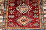 3x5 Red and Ivory Kazak Tribal Rug