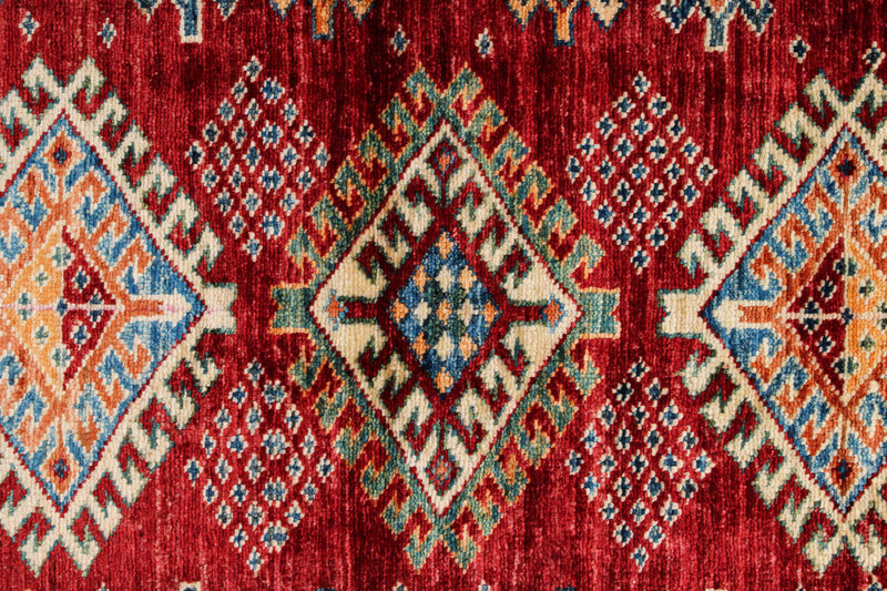 3x5 Red and Ivory Kazak Tribal Rug