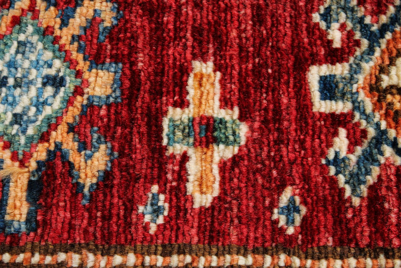 3x5 Red and Ivory Kazak Tribal Rug