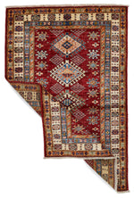 3x5 Red and Ivory Kazak Tribal Rug