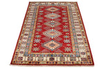 3x5 Red and Ivory Kazak Tribal Rug