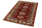 3x5 Red and Ivory Kazak Tribal Rug