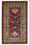 3x5 Red and Ivory Kazak Tribal Rug