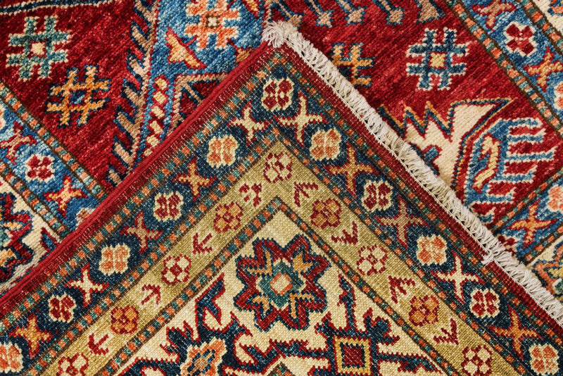 3x5 Red and Ivory Kazak Tribal Rug